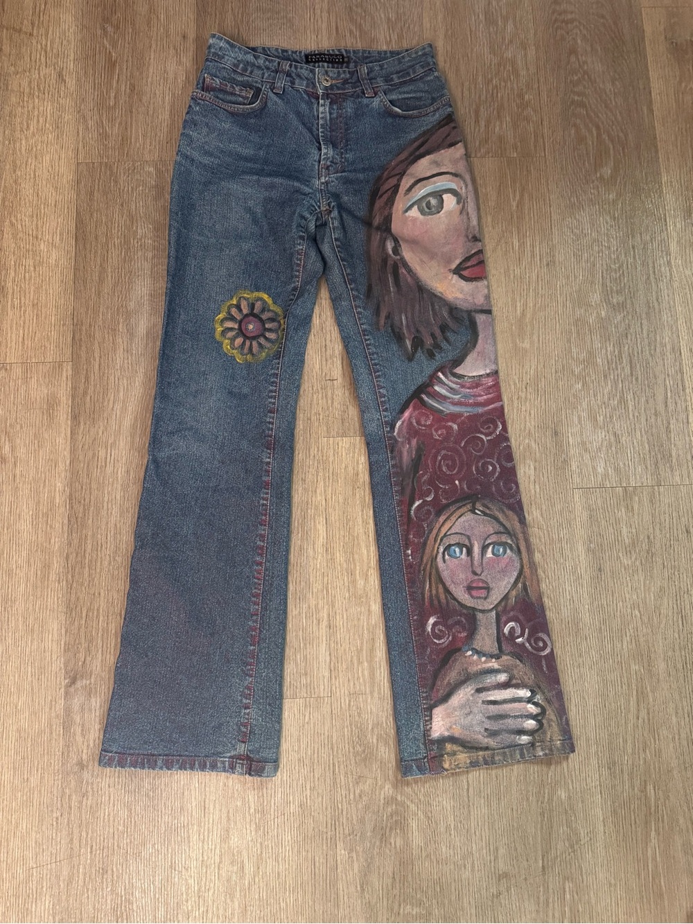 VTG Parasuco Custom Hand Painted Portrait Flare Jeans Y2K